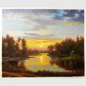 China Classical Nature Oil Painting Landscape Sunset Landscape Painting With Stream on sale