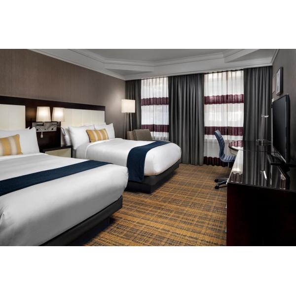 Hotel Standard Double Room Interior design of Furniture in Fabric upholstered headboard and Leather Bed with TV cabinet