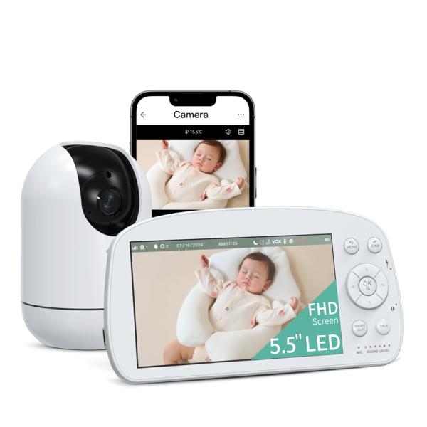 5.5 Inch 1080P WiFi Baby Monitor with PTZ Camera and 5000mAh Battery