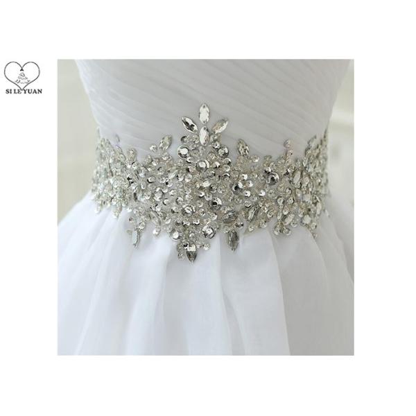 Pleating Chiffon Pure White Wedding Dress / Strapless Ball Gown Beading Belt