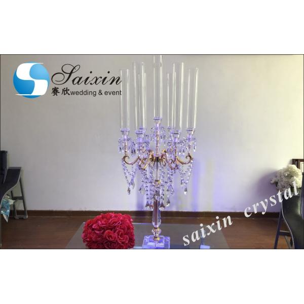 Antique Crystal Glass Candelabra Table Centerpiece 13 Arms Crystal Glass Champagne Gold