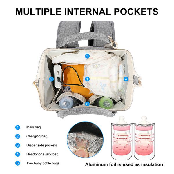 Diaper Bag Backpack Large Waterproof Travel Baby Bags Classic Gray Crossbody 10X7X13"