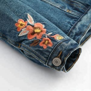 Embroidery Designs Kids Denim Clothes , Lovely Winter Girls Jeans Coat