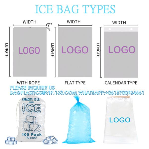 Reusable Ice Pattern Design Printing 2mil Thickness Heavy-Duty Plastic Ice Cube Storage Bags With Cotton Drawstring
