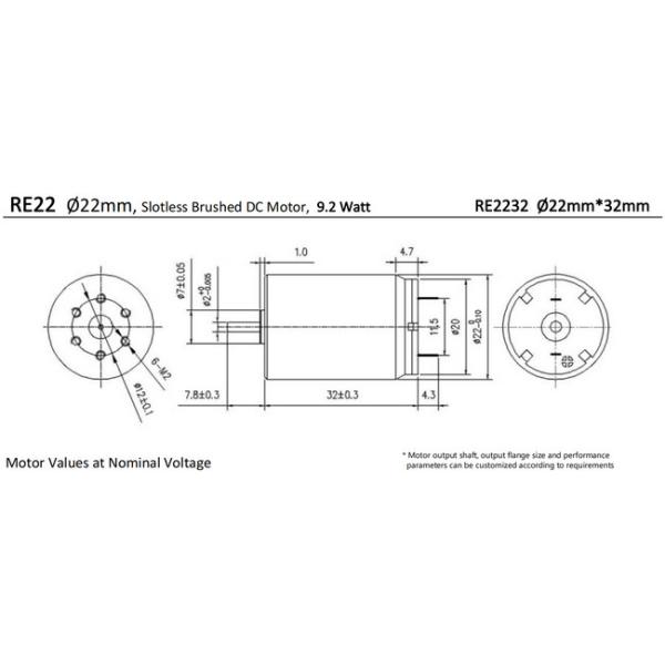 Coreless Brushed DC Motor 22mm 9.2 Watt 10000rpm 6V Brushed Gear Motor