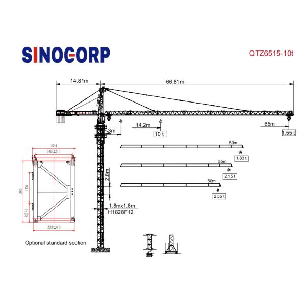 Sinocorp High Quality QTZ80 Tower Crane Tower Crane Telescopic Tower Crane