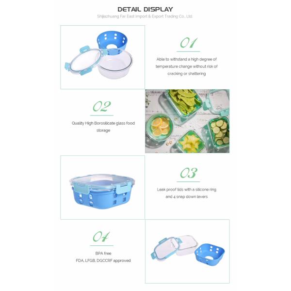 BPA Free Leak Proof Glass Food Container with Thermal Shock Resistant Borosilicate Glass and Cool Lock PP Lid