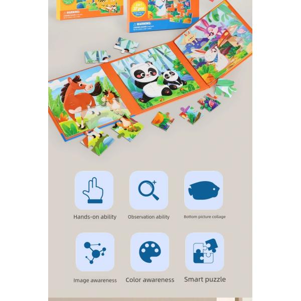 Customized Wood Carton 3 in 1 3d Puzzles Board Games Paper Montessori Educational Learning Jigsaw Book Toys for Kids Boys Girls