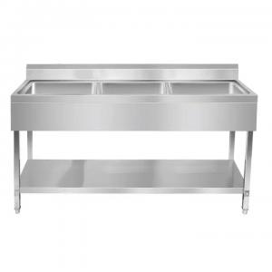 Cheap Triple Bowl Stainless Steel Worktables With Sink / SS Table With Sink wholesale