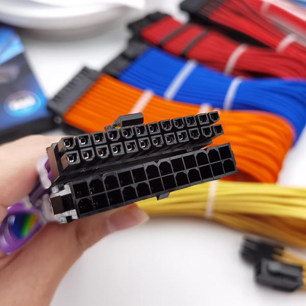 24 Pin Power Supply Sleeved Cables Kit Male To Female ATX 18WAG