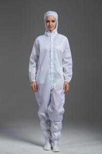China Anti static ESD Cleanroom coverall sterilization white color with pen holder and conductive fiber on sale