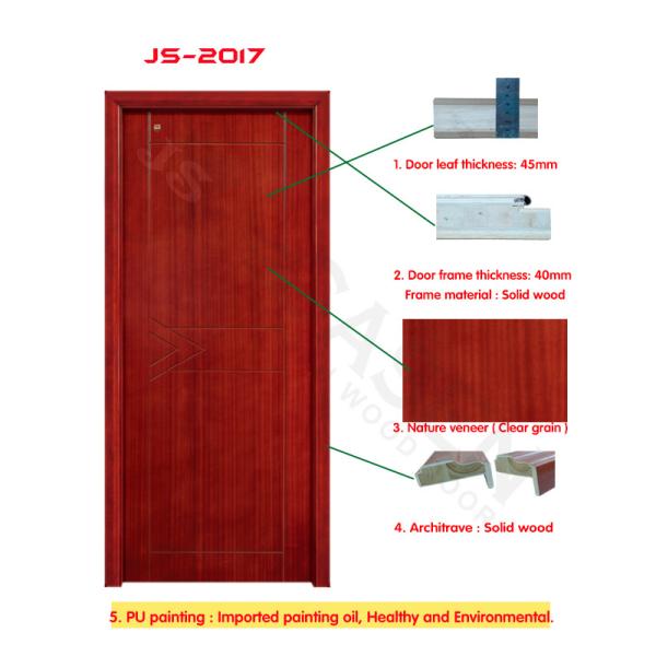 Mahogany Bedroom PVC Wooden Doors 50mm Prehung Interior Wood Doors