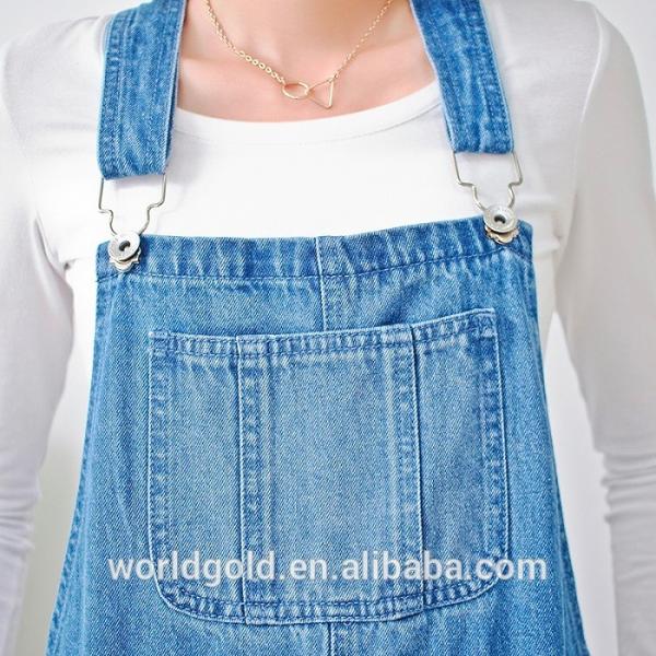 Blue Color Women Denim Dungaree Dress With Frayed Hem OEM Service