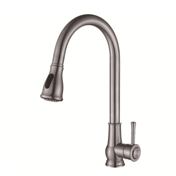 Deck Mounted Stainless Steel Kitchen Faucet Pull Out Spray Mixer Tap