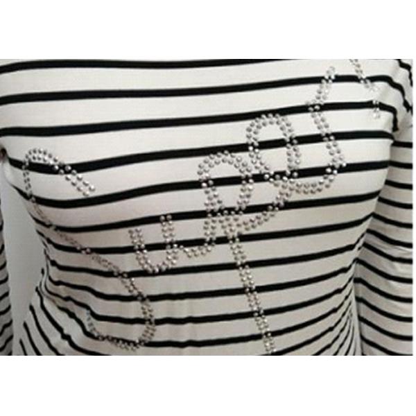 Ladies Yarn Dye Shirt Ladies Long Sleeves Shirt Round-neckline Rayon Elastane Fabric Sequin Decoration