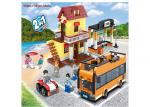 Multi Color Building Blocks Educational Toys Lego Style Bus Station 410Pcs