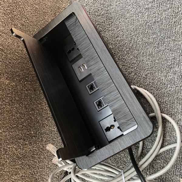 Universale Power Data RJ45 Desktop Socket Box / Black Color Tabletop Mounted Power Net Box For Office Desks