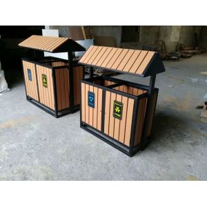 China Outdoor Playground Equipments Imitative Wood Garbage Double Dustbin on sale