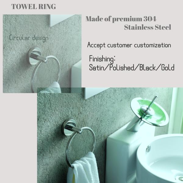 Circular Polished Bathroom Towel Rings Towel Holder Stainless Steel For Kitchen Toilet