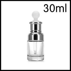 Cheap Transparent Glass Cosmetic Bottles Silver Shoulder Collar White Bulp Dropper Essential Oil Vials wholesale