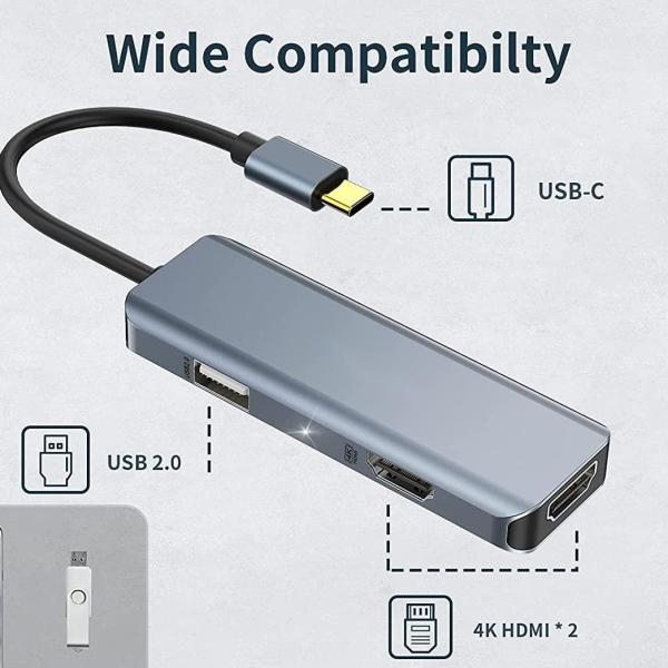 Dual USB C Adapter 3 In 1 Dongle 4K HDMI Docking Station Compatible MacBook Pro