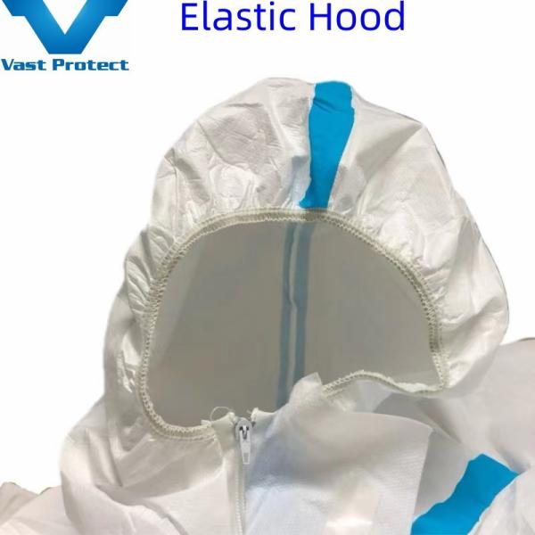 Hooded Breathable Disposable White with Blue Tape Micro Film Suit
