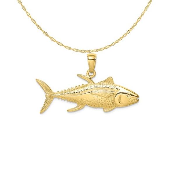 Carat in Karats 10K Yellow Gold Yellow Tuna Fish Pendant Charm With 14K Yellow Gold Lightweight Rope Chain Necklace 18
