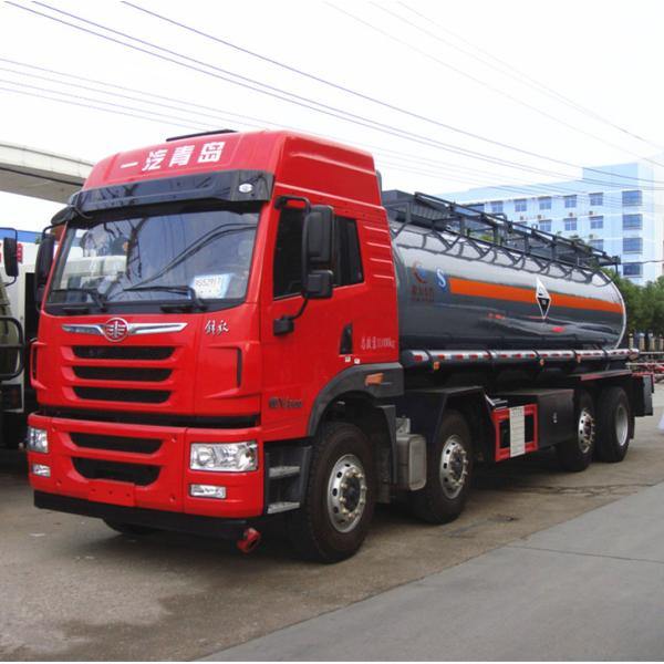 Red FAW 15000L 8×4 Hydrochloric Acid Tanker Truck Diesel Fuel Type Manual Transmission