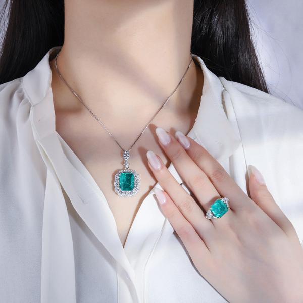 Zircon Square Gemstone Necklace Pendant Ring Set For Birthday Gift