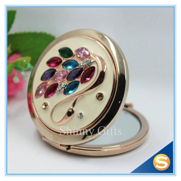 Shinny Gifts Rhinestone Small Metal Mirror For Craft Crystal Round Shape Pocket Mirror