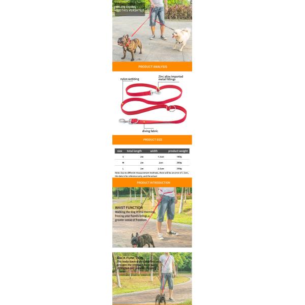 Outdoor Running Personalized Nylon Multifunctional Pet Dog Leash with One Drag Two Double-Headed Dog Rope Durable and Versatile
