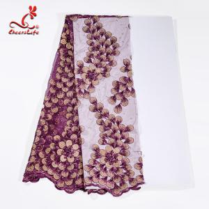 Cheap 130CM Polyester Guipure Lace Fabric / African Beaded Flower Lace Embroidery Fabric For Clothing wholesale
