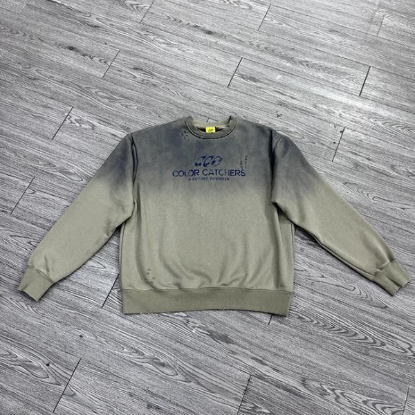 Custom Distressed Ripped Screen Print Sweatshirt French Terry Crew Neck Color Vintage Washed Fleece Sweatshirts Men