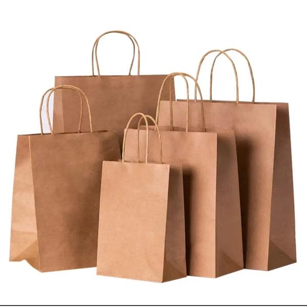Recyclable Brown Kraft Paper Shopping Bag Packaging With Handles CMYK Color