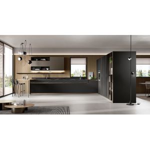Cheap L Shaped Black Modern Kitchen Cabinet Customized PET Kitchen System wholesale