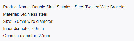 Mighty Opening Double Skull Stainless Steel Twisted Wire Men's Explosive Bracelet