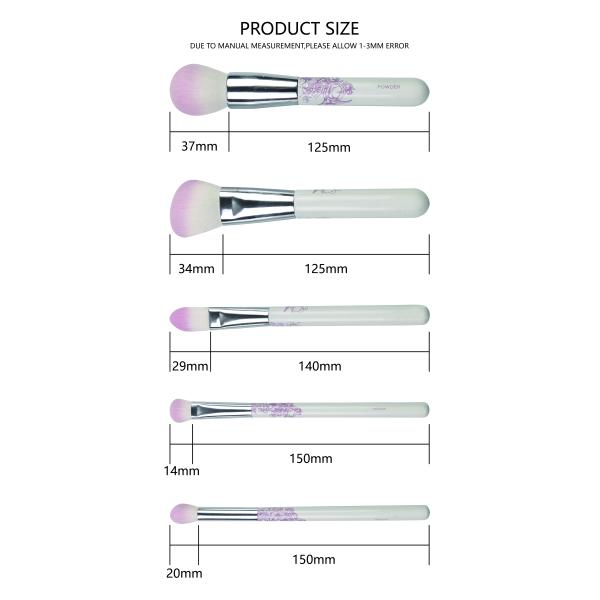 Custom Logo Travel Cosmetic Brush Set 5 Pieces Pink Flower Patterned