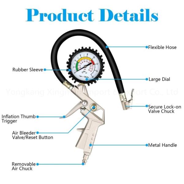 Removable Dual Air Chuck Electric Car Tools 0 to 220PSI Auto Tire Inflator With Gauge