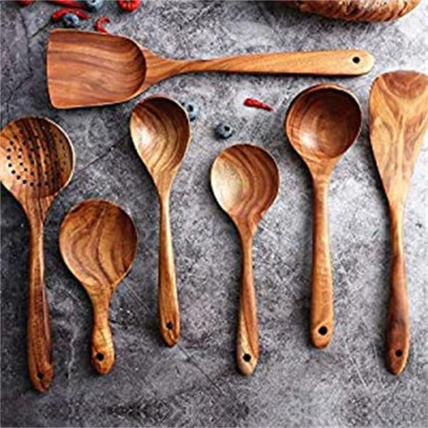 Teak Wooden Kitchen Utensil Set LFGB Approved Tasteless BPA Free