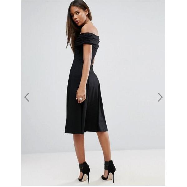 Newest Design Women Off Shoulder Sexy Black Midi Dress