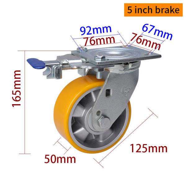 420kg Plate Aluminum 5 Inch Heavy Duty Caster Wheels With Brakes