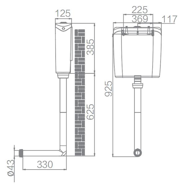 ARROW AS112 Toilet Water Tank , 369×125×385mm Dual Flush Toilet Tank