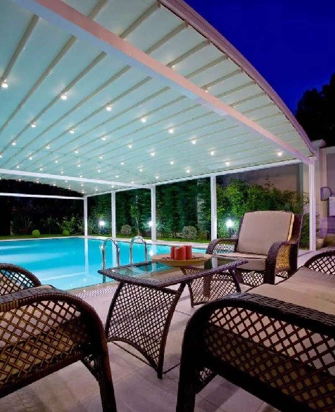 Custom Size Bioclimatic Retractable Metal Awning For Commercial Venues