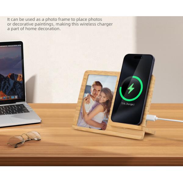 Bamboo Wooden Sublimation Picture Frame DIY Custom Logo With Wireless Charger Wood Sublimation Photo Frame