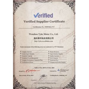 Wenzhou Tyhe Motor Co., Ltd. Certifications