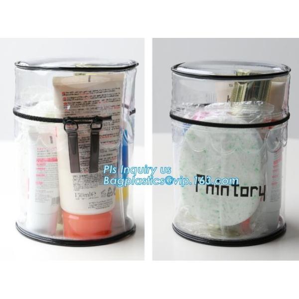 ZIP BARREL BAG, Cosmetic bag PVC in cylinder shape, Cylinder Round Folable See-through Travel PVC Makeup Case, cylinder