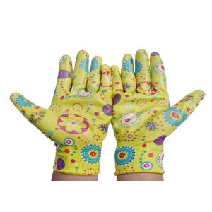 Flower Printed Floral Gardening Gloves , Nitrile Palm Coated Gloves