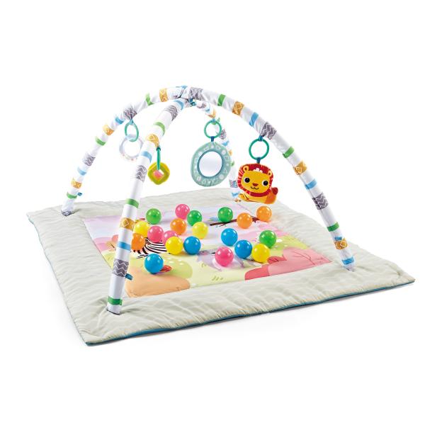 Activity Play Mat & Ball Pit, with High Contrast Toys & Self-Discovery Mirror & Tummy Time Pillow for Sensory and Motor