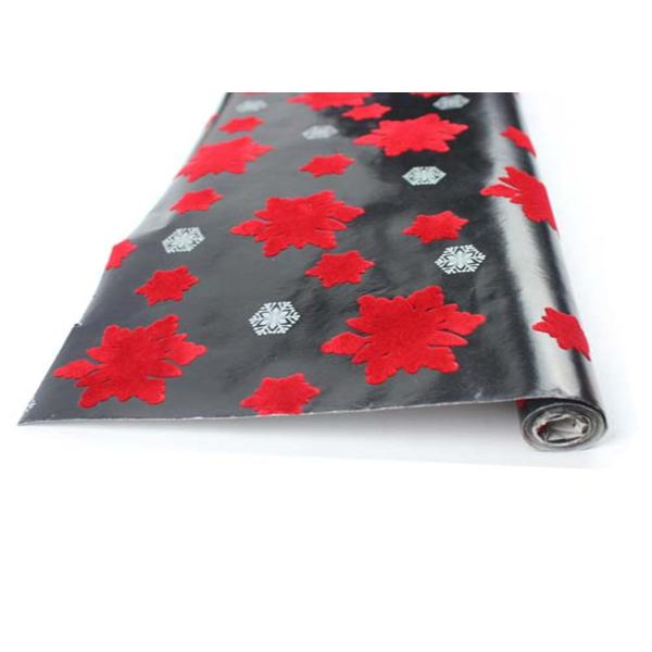 Factory Directly Wholesale Flocking Snowflake Flower Design Flocked Gift Wrapping Paper Roll