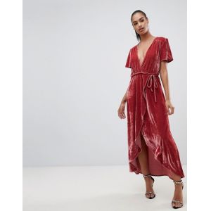 Buy cheap OEM short sleeve pink velvet wrap midi dress from wholesalers